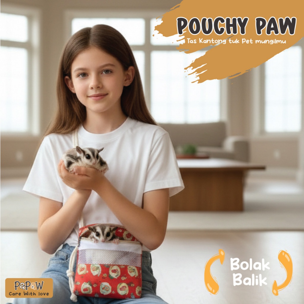 Travel Pouch Sugar Glider Tas Bonding Hamster Tupai Terbang Landak Mini Burung POUCHYPAW