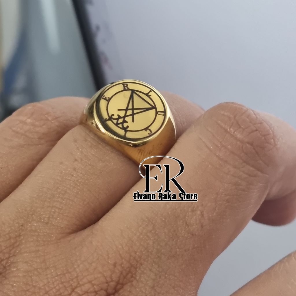 cincin lucifer titanium logo lucifer king devil pentackle symbol zodiac of sun bisa custom ukir requ