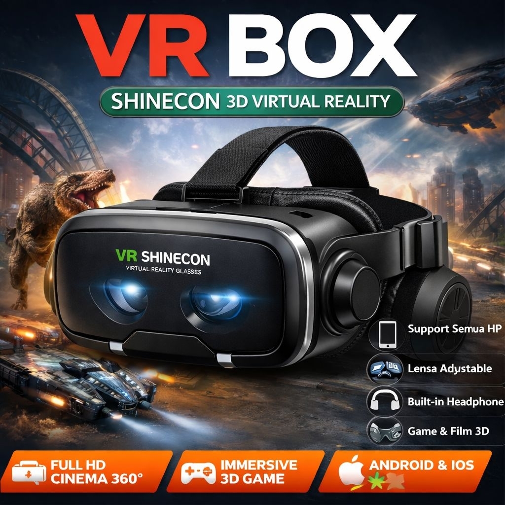 VR Box Shinecon Original 3D Virtual Reality Headset Kacamata VR Android Iphone