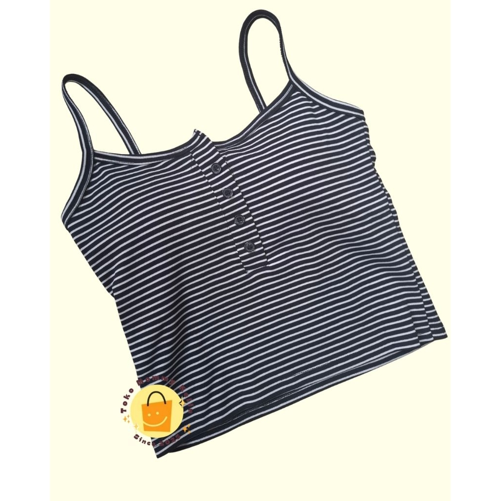 White navy striped crop top women's slim fit camisole / bra top / kamisol - preloved like NEW