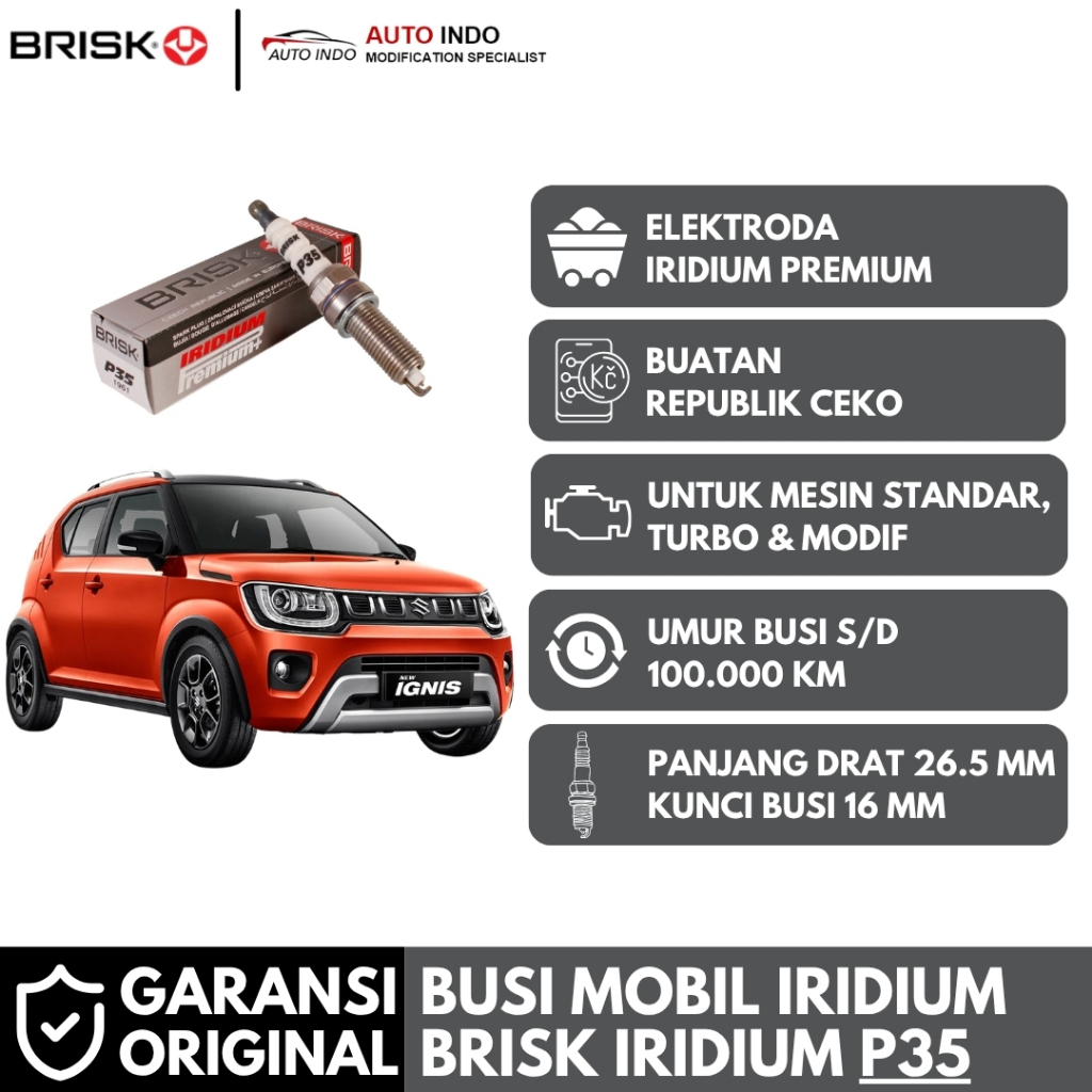 Busi Mobil Brisk Premium Iridium P35 untuk Suzuki Ignis | Garansi Ori BRISK