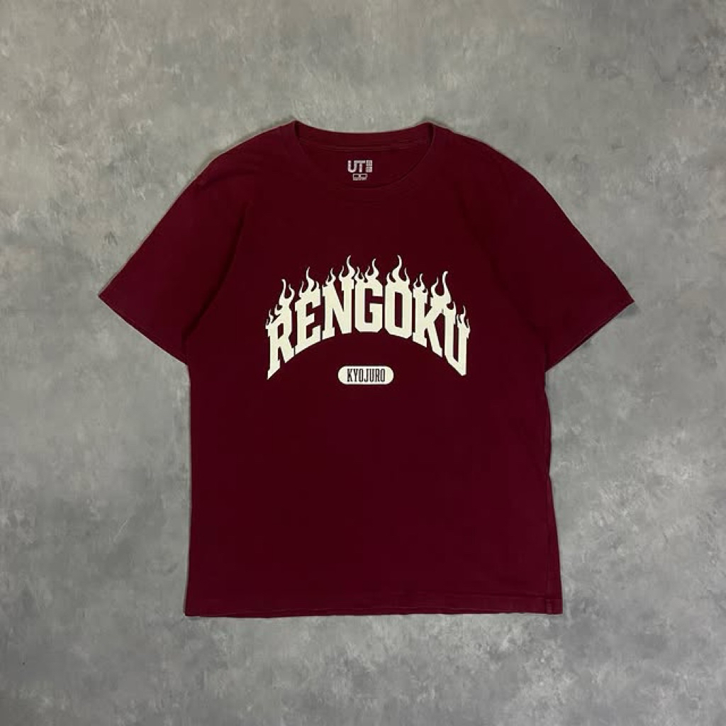 Uniqlo x Demon Slayer Rengoku Logo,Kaos Anime,Baju Wibu