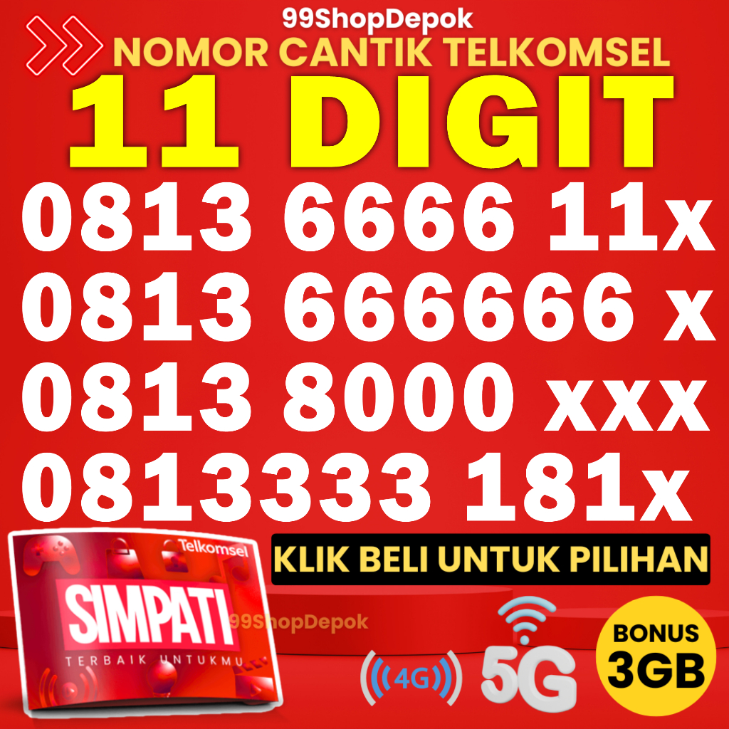Kartu Perdana Nomor Cantik Telkomsel Simpati 11 Digit - Nomer Cantik Telkomsel 11 Digit - No Cantik 