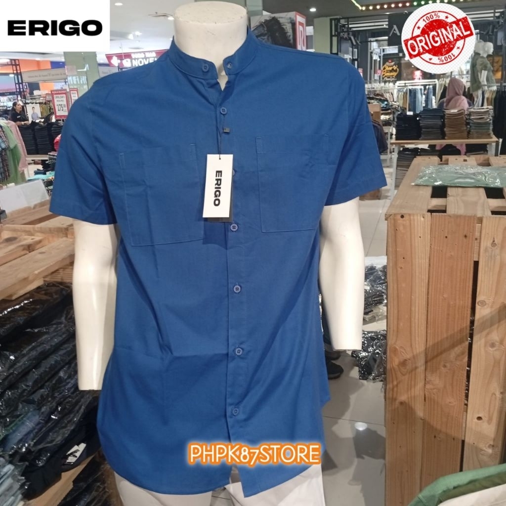 ERIGO KEMEJA PENDEK PRIA POLOS KERAH MANDARIN , KEMEJA PRIA  PREMIUM