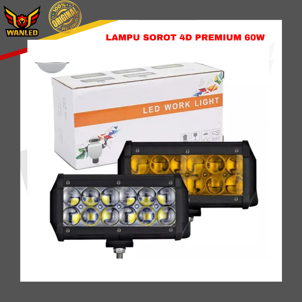Lampu Sorot 4D Premium 60W 7 Inch LED Light Bar Spot/Beam 4x4 Offroad motor & mobil tegangan 12V 24V