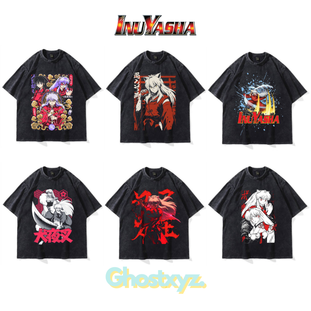 Ghostxyz T-Shirt Inuyasha Wash Oversize Vintage Tee Baju Kaos