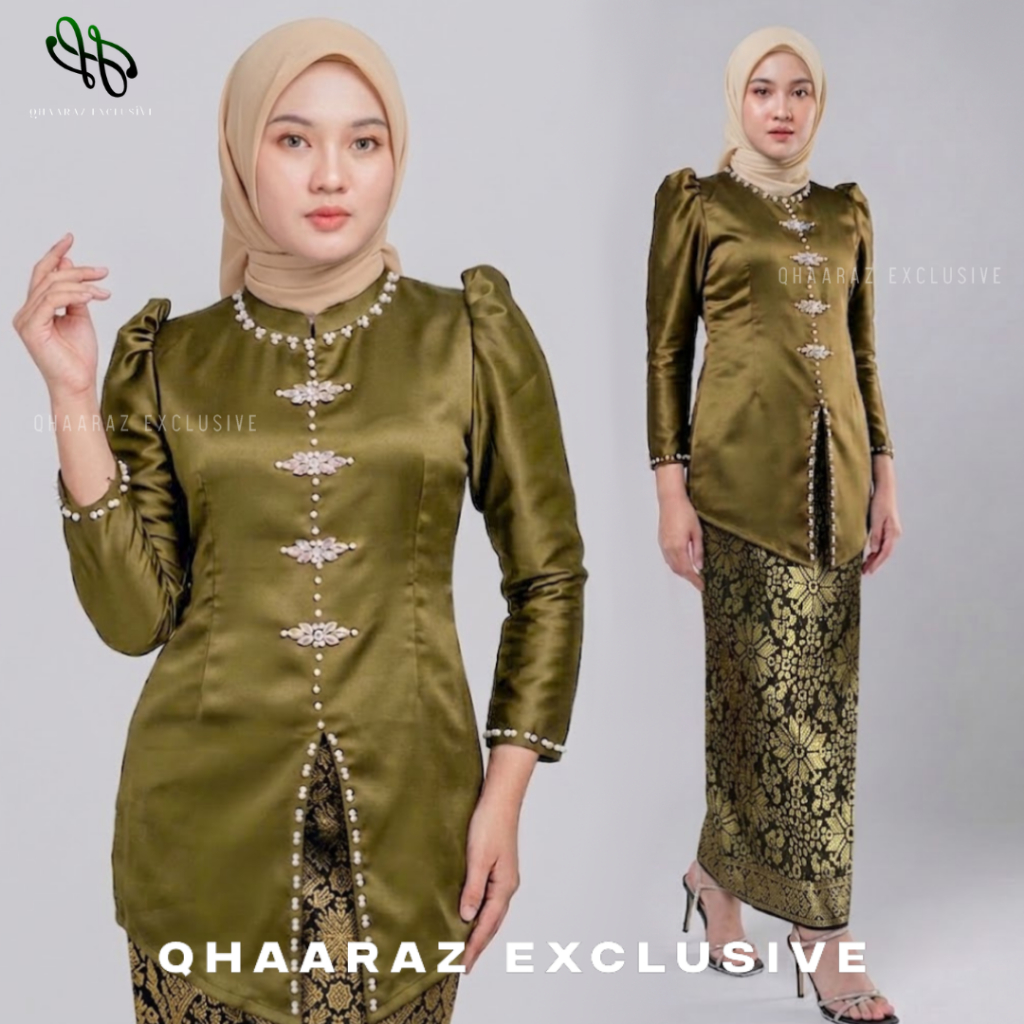 Carline Setelan Baju Kurung Rok Songket Wanita Melayu Modern Slimfit One Set Pakaian Kondangan Bride
