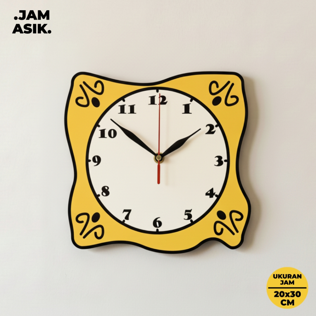 Jam Dinding Ukir Unik | Dekorasi Perhiasan Kamar Tidur | Jam Kuning Estetik