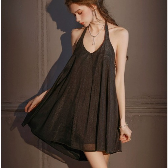 Grosir Baju Murah - Dress Satin Wanita Hitam Elegan/ Lingeri wanita kekinian/ Sleepwear Premium silk