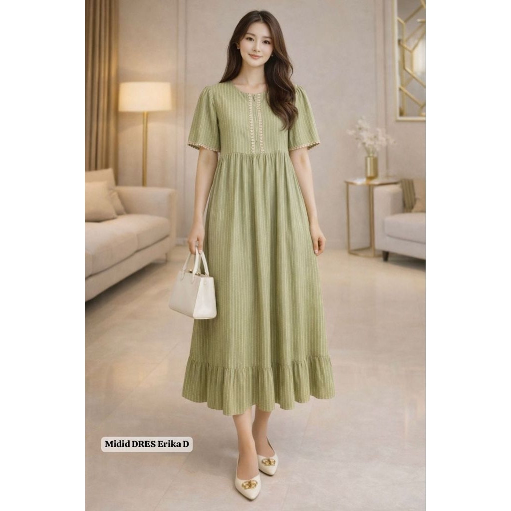 Midi Dress Erika / Midi Dress Rayon Twil mix Pita Renda / COD