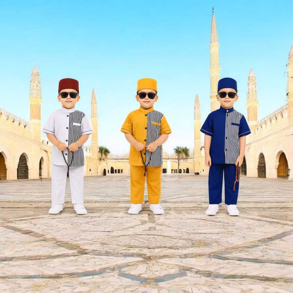 Busana Muslim Anak Laki-Laki Celana Panjang Motif Salur Usia 2-7 Tahun Koko Anak