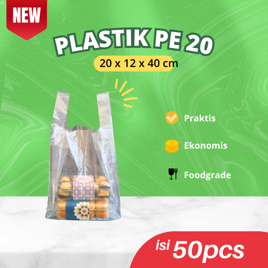 ukuran no 20 isi 50 plastik PE BENING transparan kantong kresek plastik PE