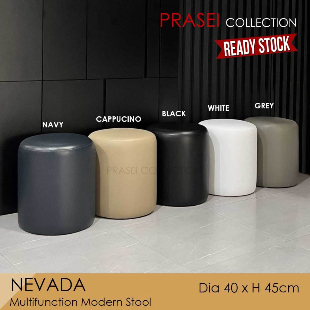 Nevada - Kursi Bulat Kulit Premium Serbaguna Diameter 40 cm, Sofa Stool Empuk, Mudah Dibersihkan