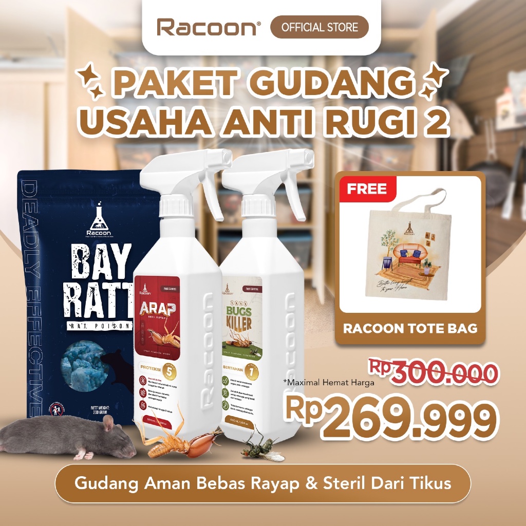 Racoon Paket Gudang Usaha Anti Rugi 2 | Spray Anti Rayap, Semut, Kecoa & Racun Tikus