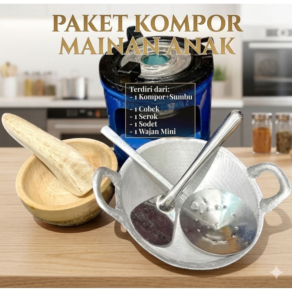 Kompor Minyak Tanah plus cobek kayu / Mainan Miniatur Masak Masakan / Paket Perlengkapan Miniatur An