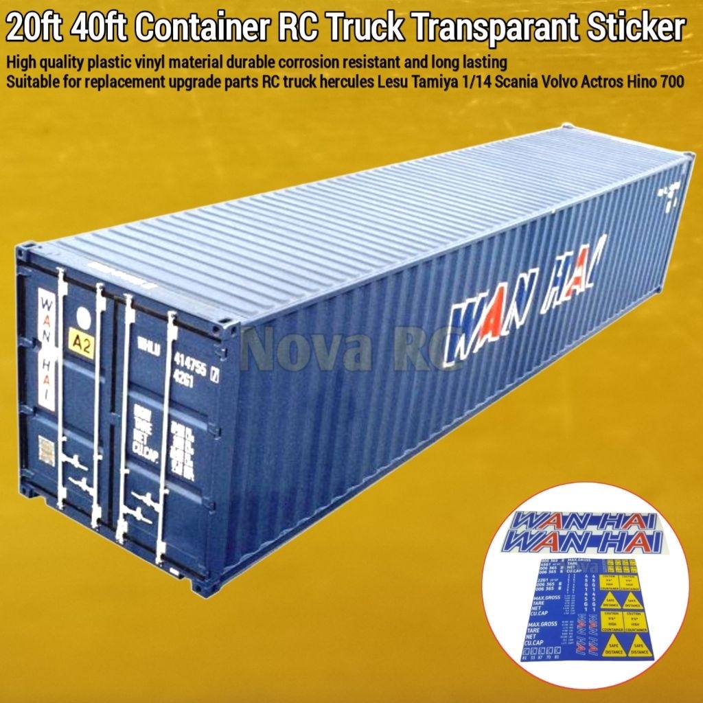 Set stiker Peti kemas 20ft 40ft WAN HAI cocok untuk aksesoris RC truk 1/14 hercules lesu tamiya Scan