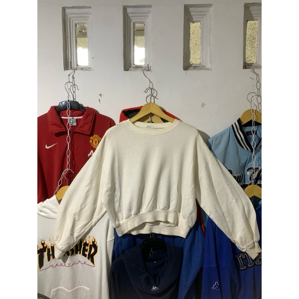 crewneck crop oversize lengan balon