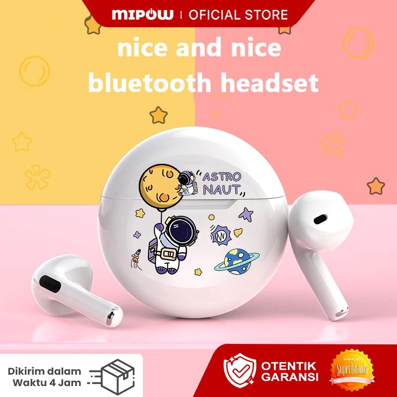 MIPOW TWS PRO 6 Headset Bluetooth Running Earphone Wireless Full Bass Headphones Nirkabel Earbuds In