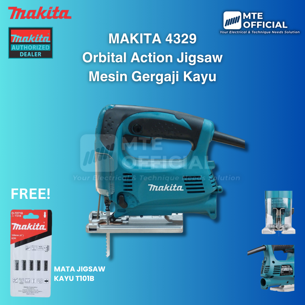 (FREE MATA JIGSAW) Makita 4329 - Mesin Gergaji Ukir Kayu Jigsaw Orbital Action 450 WATT