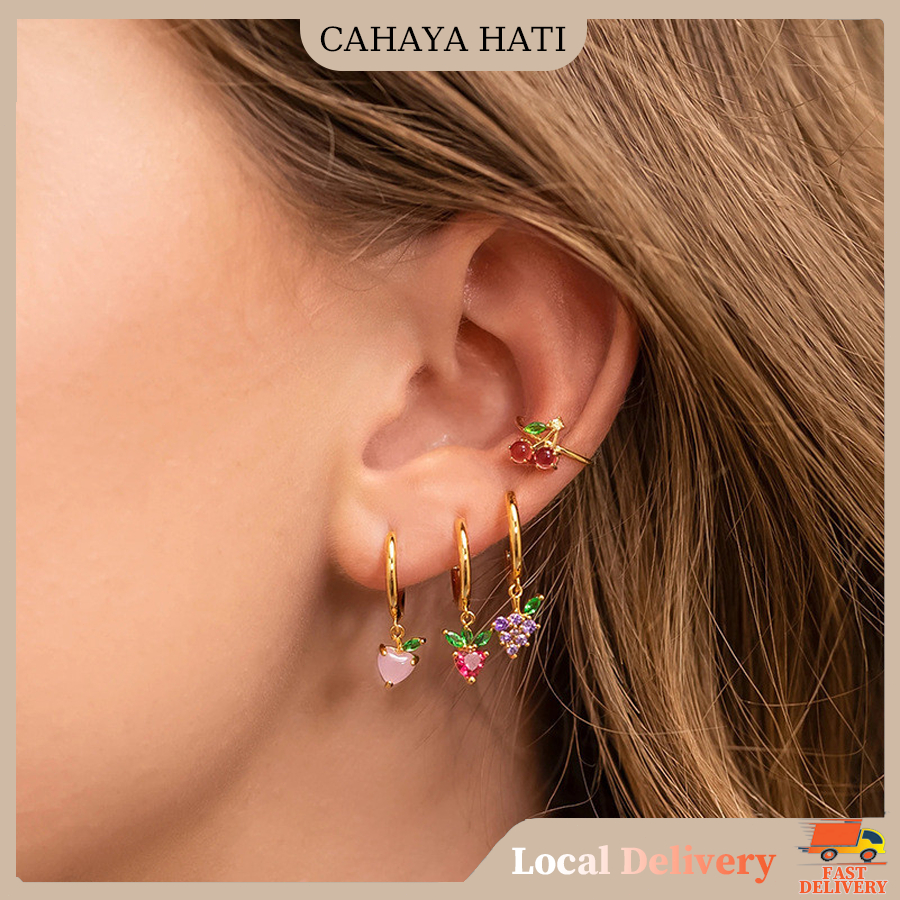 Anting Wanita Anting Ceri Wanita Dewasa Anting Permata Berlapis Emas Anti Karat