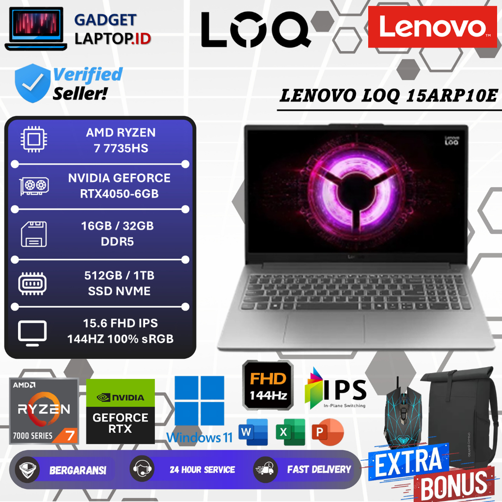 Lenovo LOQ Essential 15ARP10E AMD Ryzen 7 7735HS RTX4050 32GB DDR5 1TB FHD IPS 144Hz 100% sRGB OHS