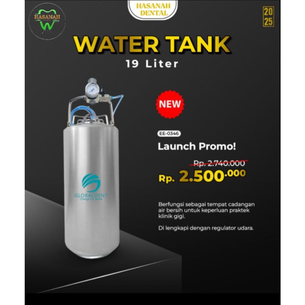 Water Tank+ Regulator Lengkap 19L - Tabung Tempat Cadangan Air Bersih Untuk Dental Unit Dentis.