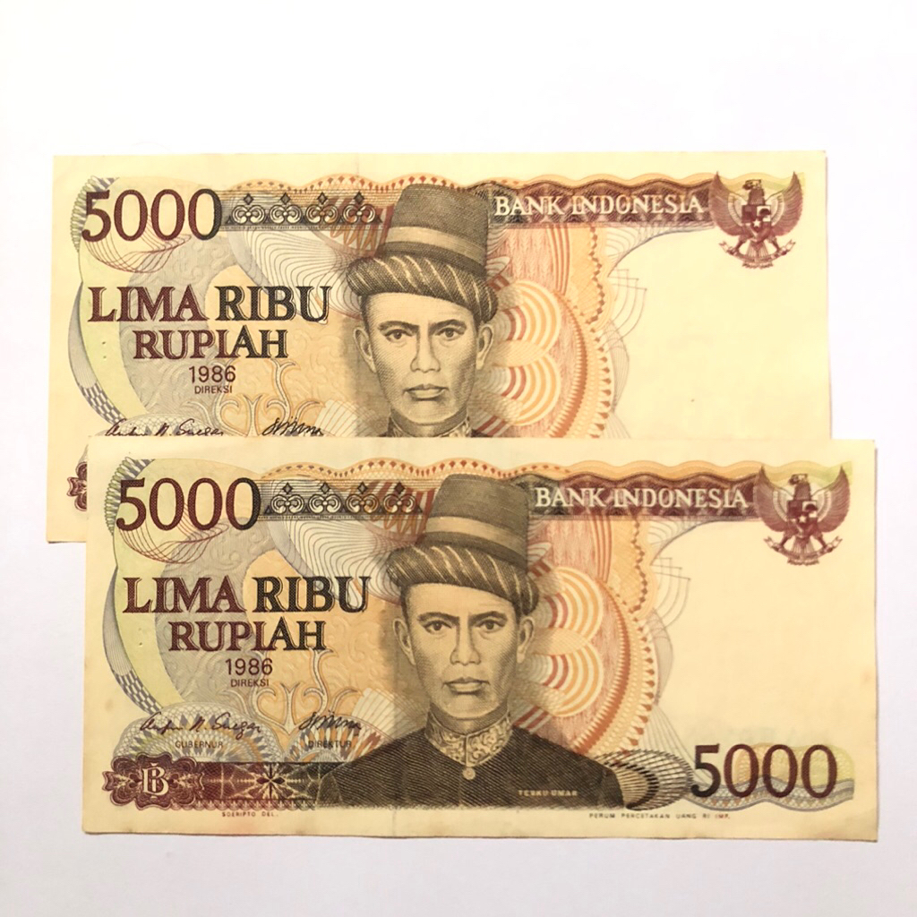 Uang Kertas Kuno 5000 Rupiah Era 80an Teuku Umar / Asah Intan Tahun 1986 / 1980 Kondisi Bagus Gress 