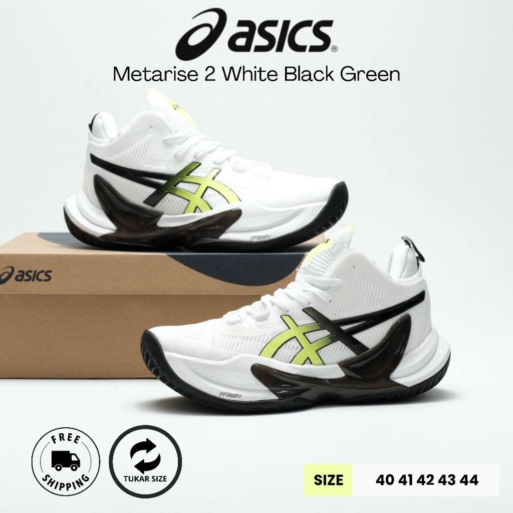 SEPATU VOLI ASICS METARISE 2 WHITE BLACK GREEN