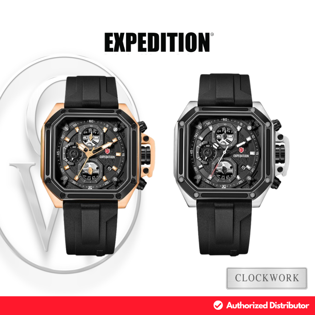 Jam Tangan Pria Expedition E 6812 MCR Karet Sporty Chronograph Persegi