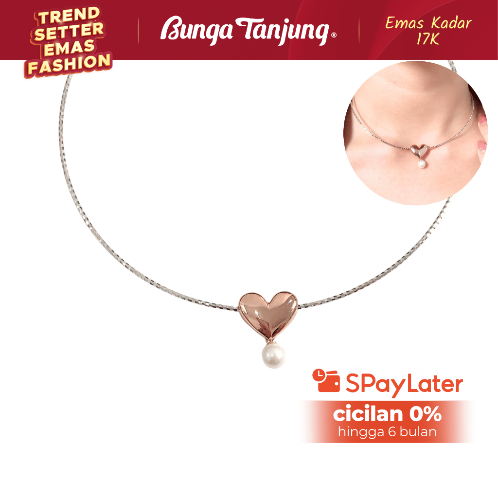 KALUNG CHOKER LOVE PEARL - EMAS 17K - BUNGA TANJUNG GOLD