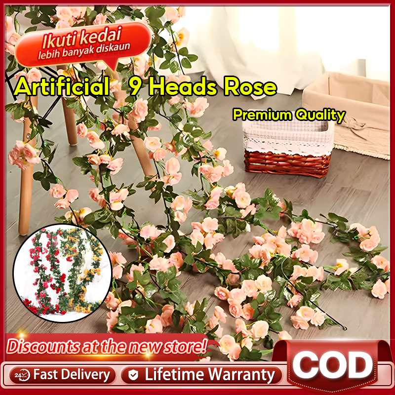 2.4M Bunga Hias Mawar Rambat Plastik/Bunga Rambat Mawar Plastik/Dekorasi Artificial Flower