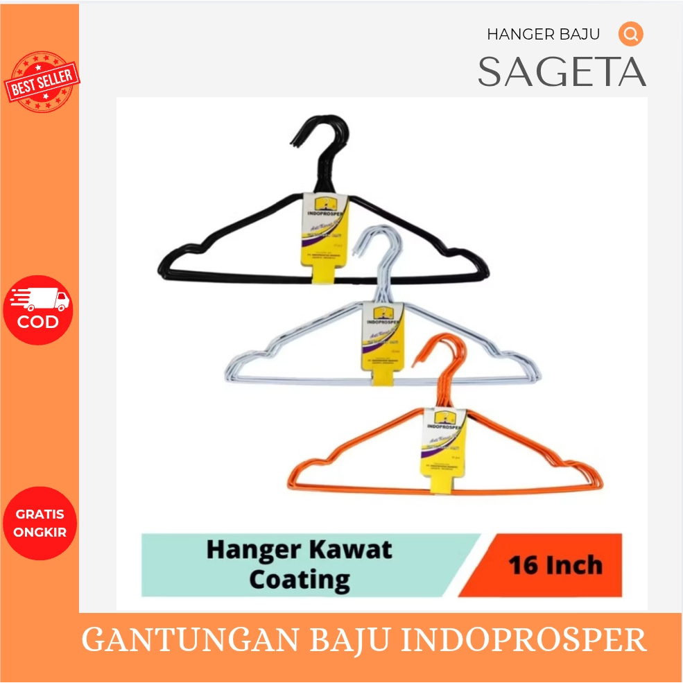 GANTUNGAN BAJU WARNA - HANGER INDOPROSPER 10 PCS - HANGER KAWAT WARNA - JEMURAN KAWAT TEBAL - GANTUN