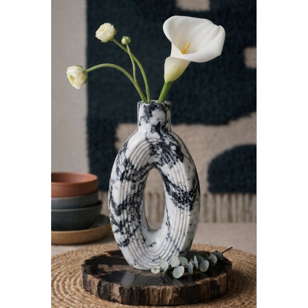 Vas Oval Marble Estetik Minimalis – Hiasan Meja & Dekorasi Rumah