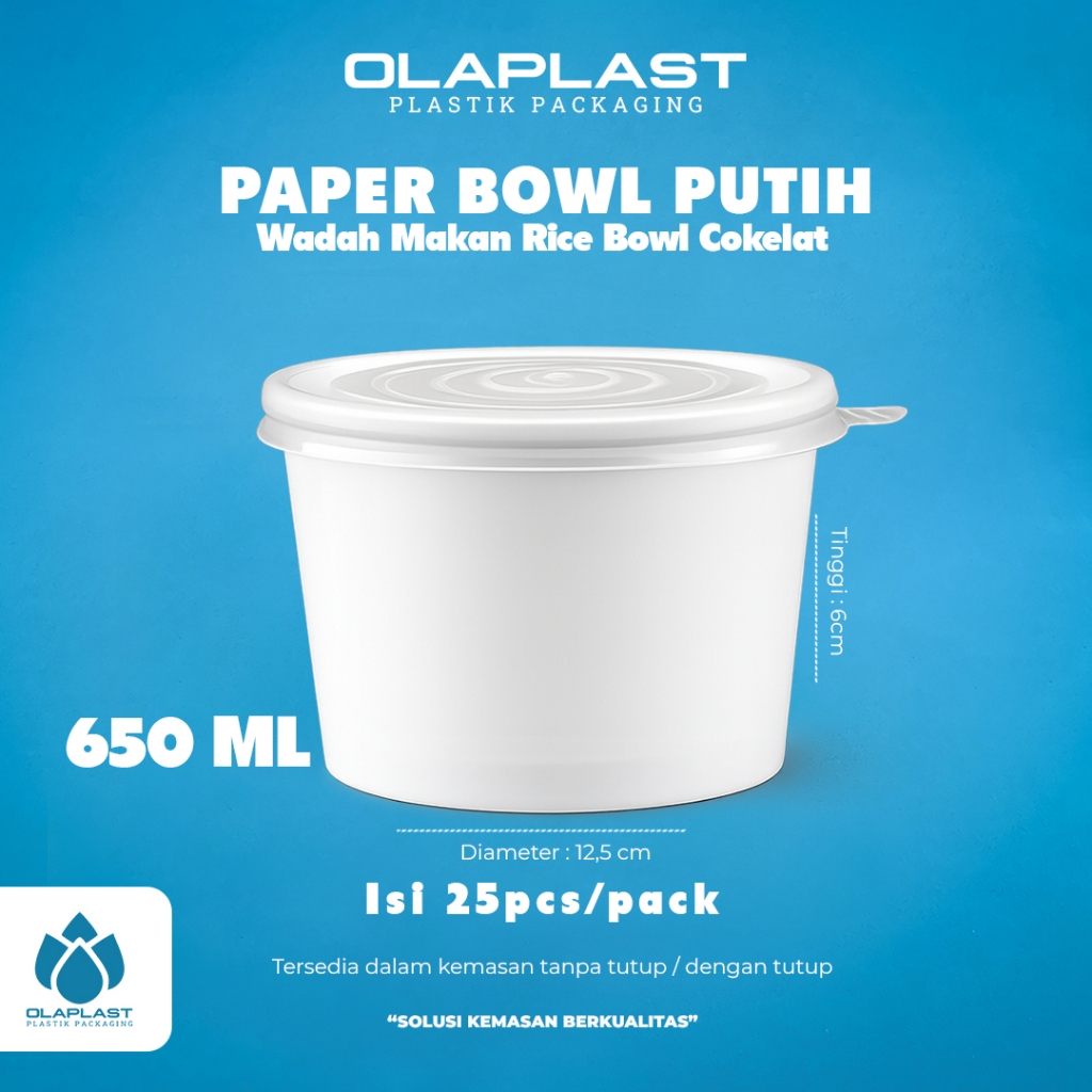 Paper Bowl 650 Ml / Rice Bowl / Wadah Mangkok / Tempat Makan Kertas