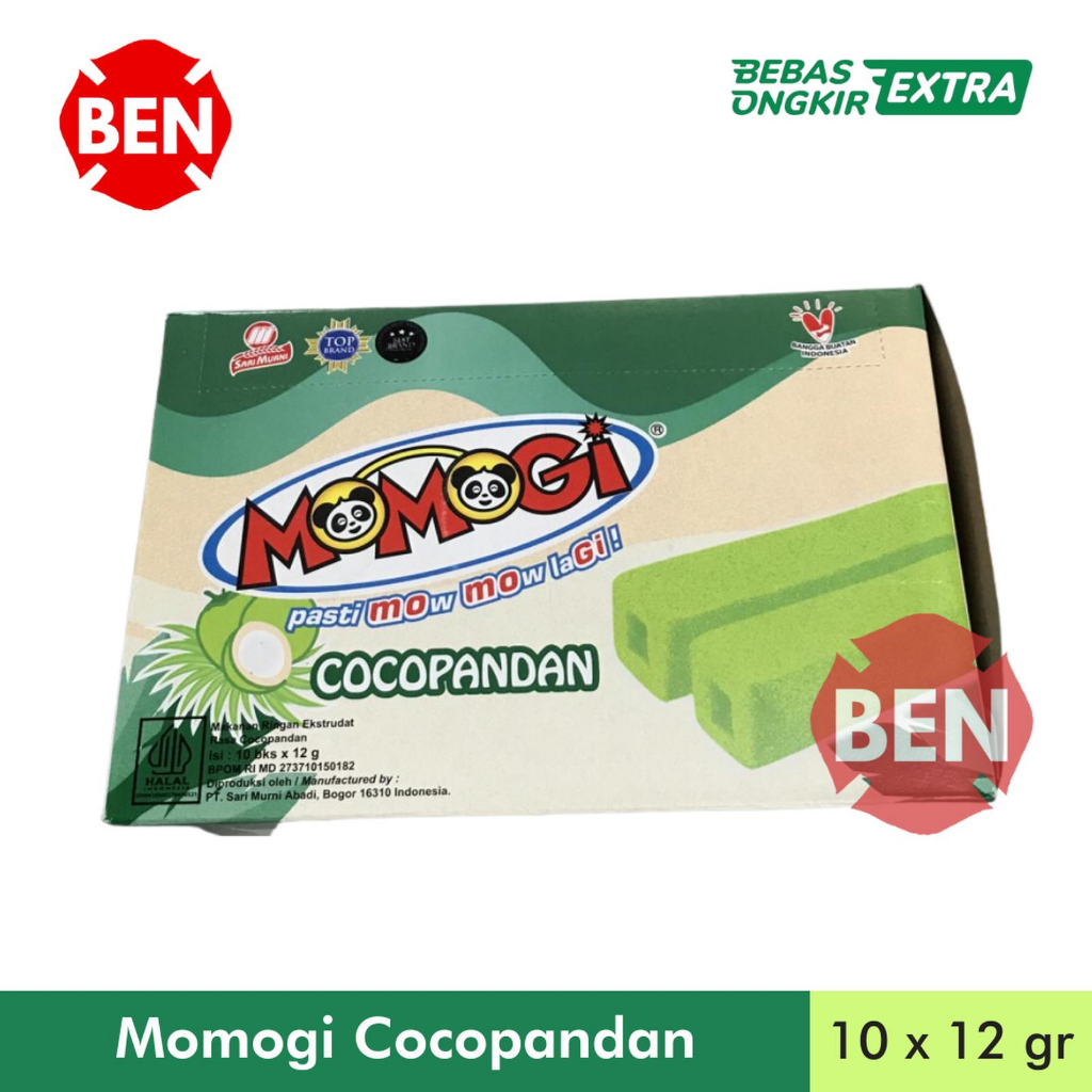Momogi Stick COCOPANDAN 1 Box 10 Pcs Coco Pandan Hijau Manis Besar