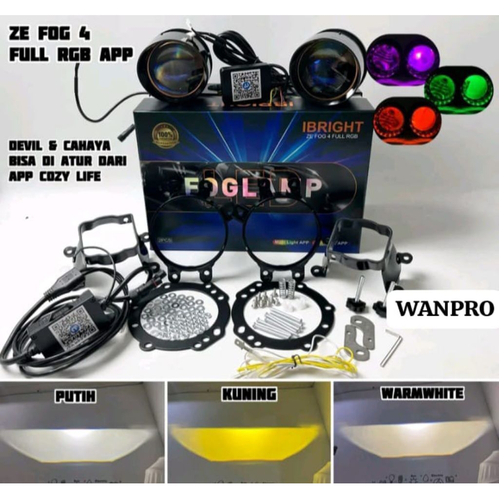 Lampu BILED FOGLAMP IBRIGHT ZE FOG 4  FULL RGB LAMPU Foglamp HONDA TOYOTA APP Ibright