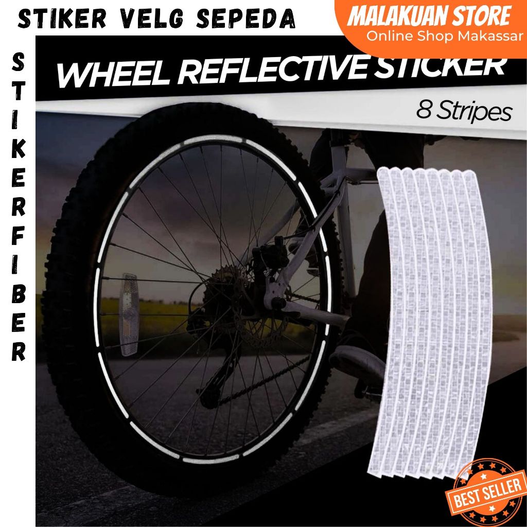 Stiker Reflektif Velg Roda Sepeda 8 Strip Fiber Aksesoris Sepeda