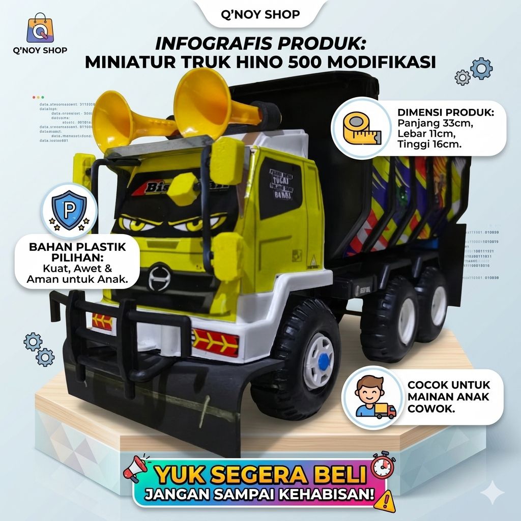 Mainan Truk Modifikasi Hino500 Damtruk Pasir Free Scoop Uk30cm Bahan Plastik