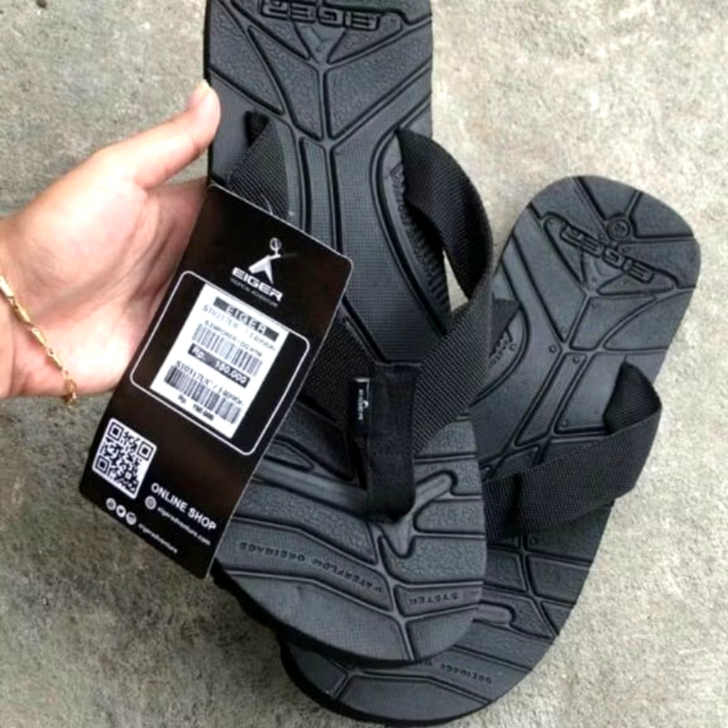 EIGER001 Sandal Jepit Batu Mustang Karet Rubber Pria Wanita Hitam