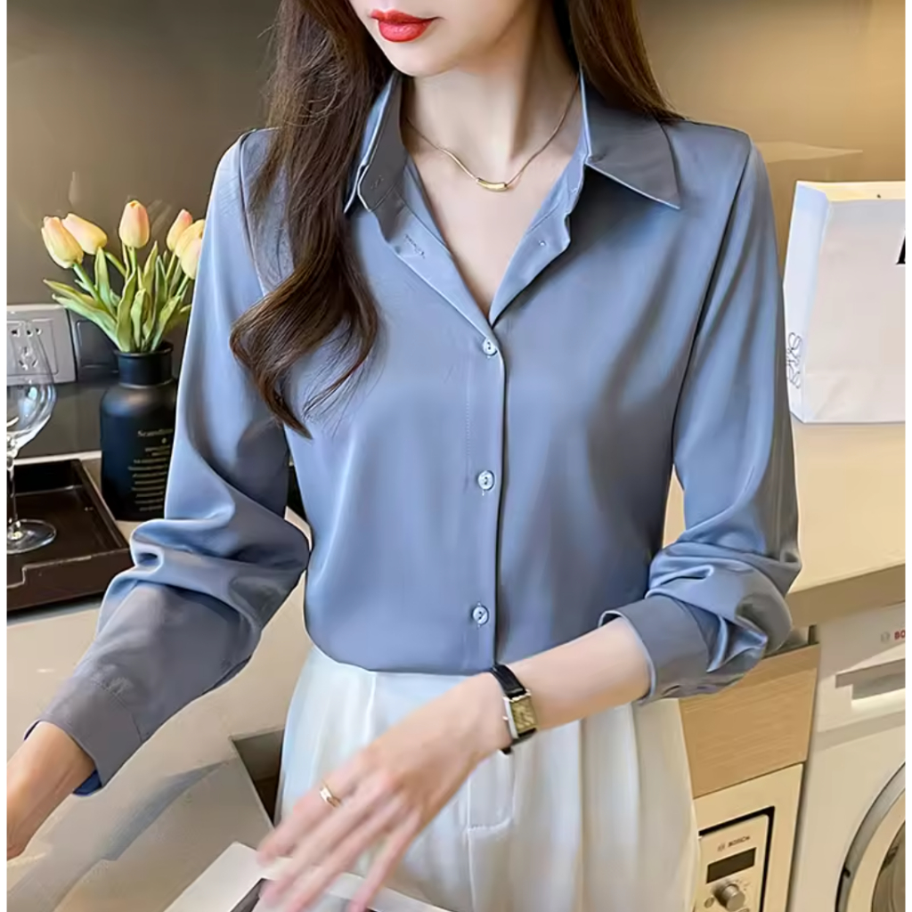 Kemeja Wanita Korea Minimalis, Kemeja Polos Shakila Twill