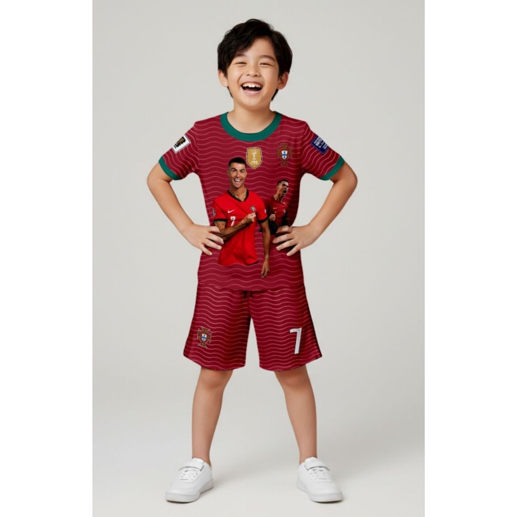 Baju Bola Anak Set Celana Pendek Laki-laki Motif Ronaldo