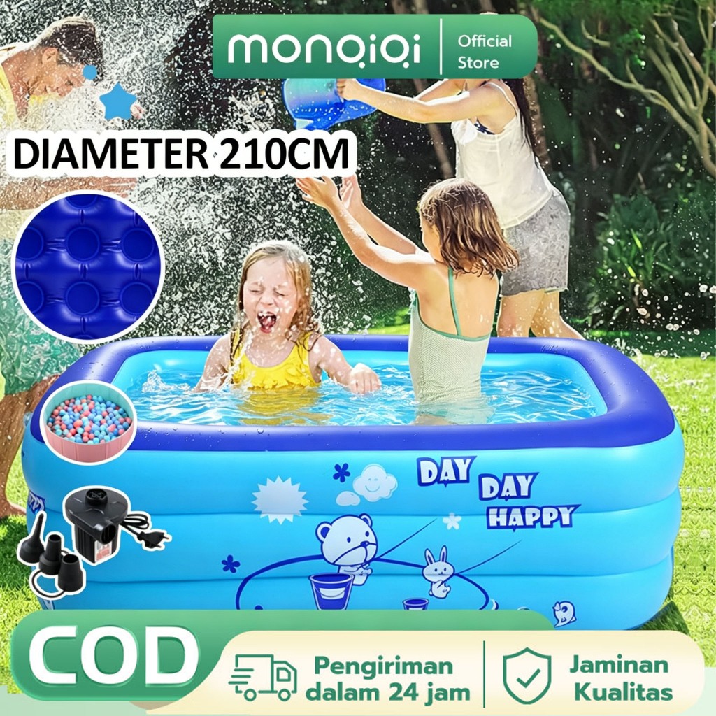 MONQIQI 2.1M Kolam Renang Anak Jumbo 3Rings Kolam Renang Keluarga Tiup Besar Family Inflatable Swimm
