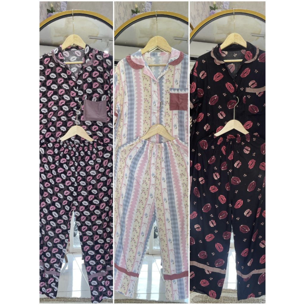 One set lengan pendek / piyama rayon lengan pendek