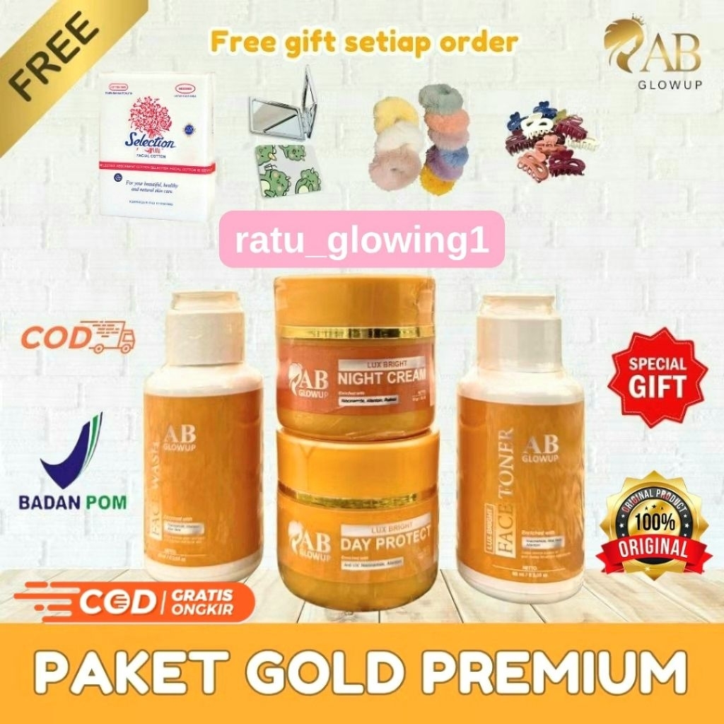 [FREE HADIAH] AB GLOW UP GOLD SKINCARE PREMIUM LUX BRIGHT BY AVRIL BPOM ORIGINAL 100% PAKET CREAM UN
