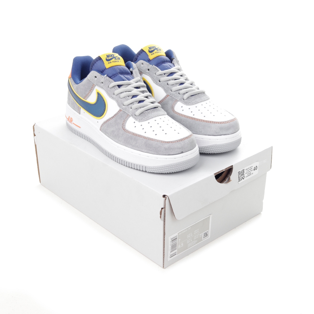 (SZBD) Sepatu Sneakers Nike Air Force 1 Low White Cool Grey Navy Orange