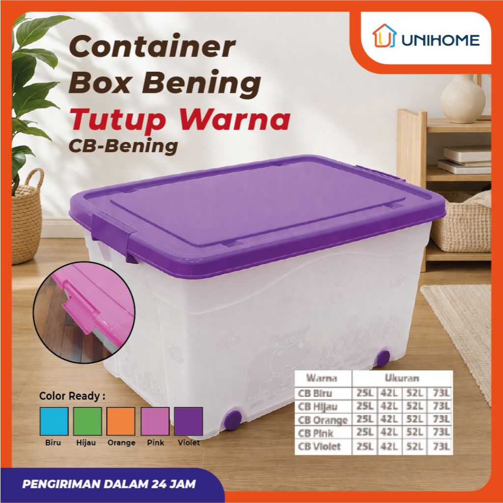 Unihome Container Box Bening Tutup Warna CB-Bening - Container Box Serbaguna Kuat Tahan Lama