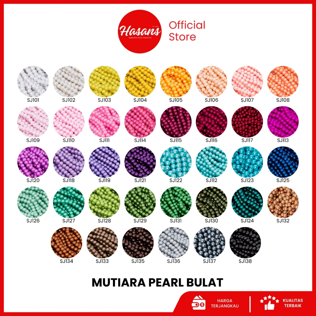 Hasans / Manik Ringan / Manik Mutiara Bulat 10mm / Mote Ringan / Mutiara Ringan Sintetis / Mutiara P