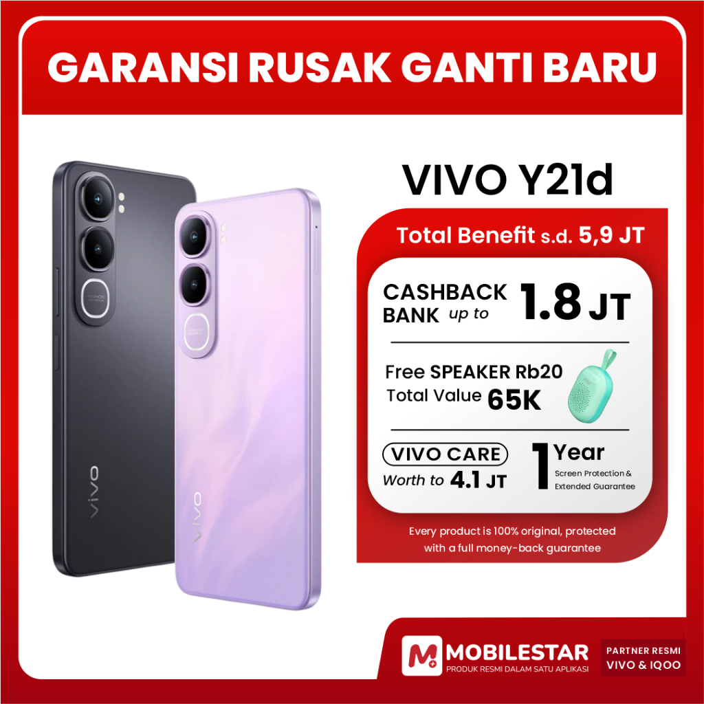 HP MURAH Vivo Y21D | Tahan Air Ekstrem IP68/69/69+ | RAM 4, 6, & 8 | Baterai BlueVolt 6500 mAh | ORI