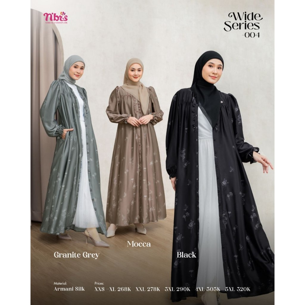 NIBRAS Gamis Wide 004 Dress Wanita Armani Silk Motif Busui Friendly