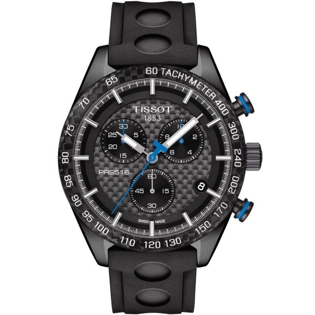 Original 100% Jam Tangan Pria Tissot PRS 516 Chronograph T100.417.37.201.00 Rubber Strap Swiss Made 